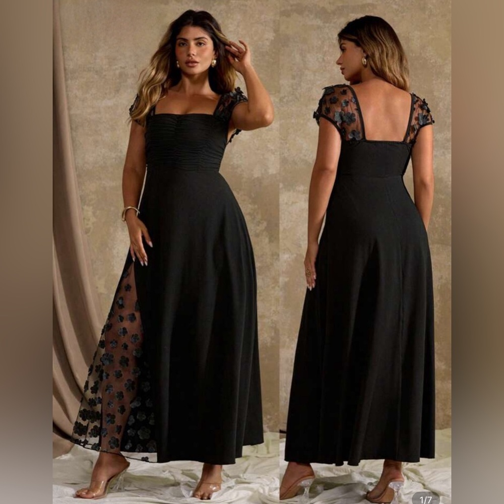 SHEIN Black Dress with Floral Lace